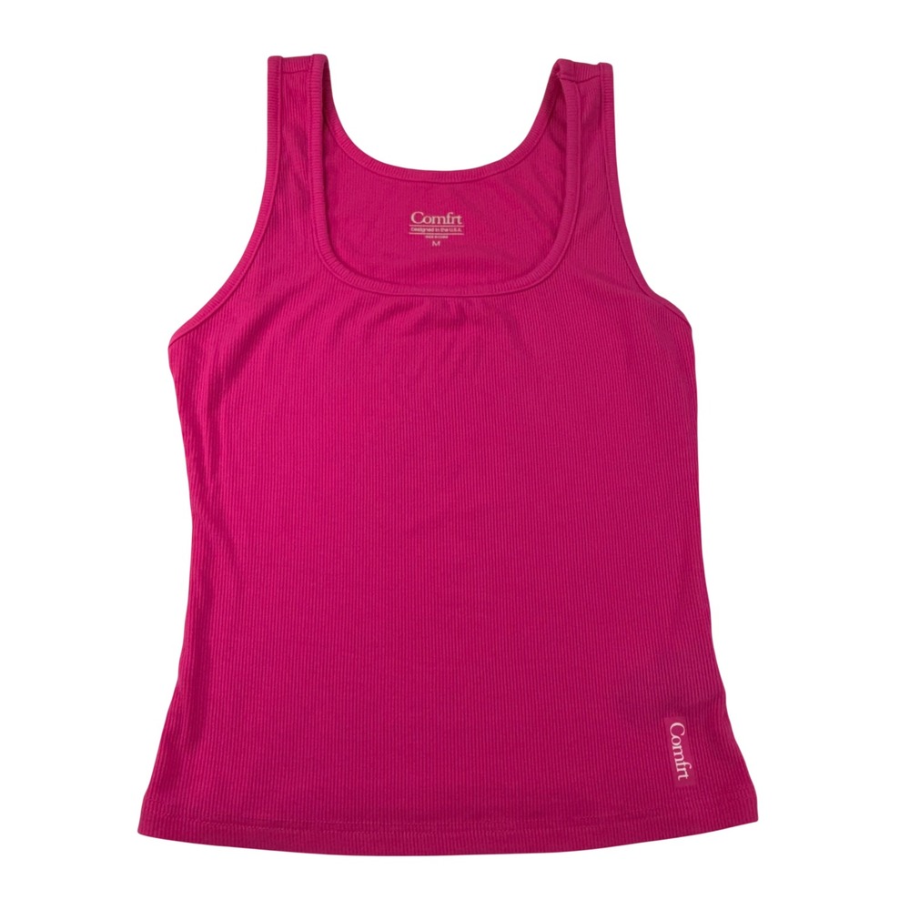 Comfrt Ribbed Tank Top Women M Hot Pink Scoop Neck Athleisure Basic Lounge Layer